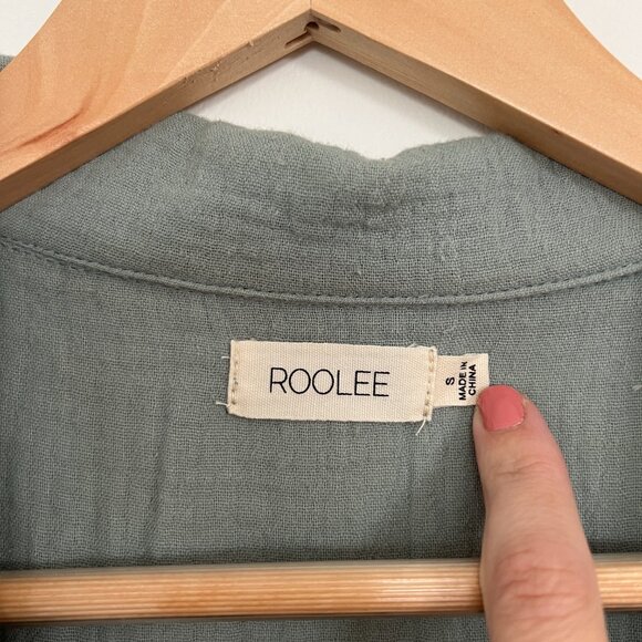 Roolee Sage Cotton Gauze Midi Dress with Functional Buttons & Collar - size S - Picture 3 of 8